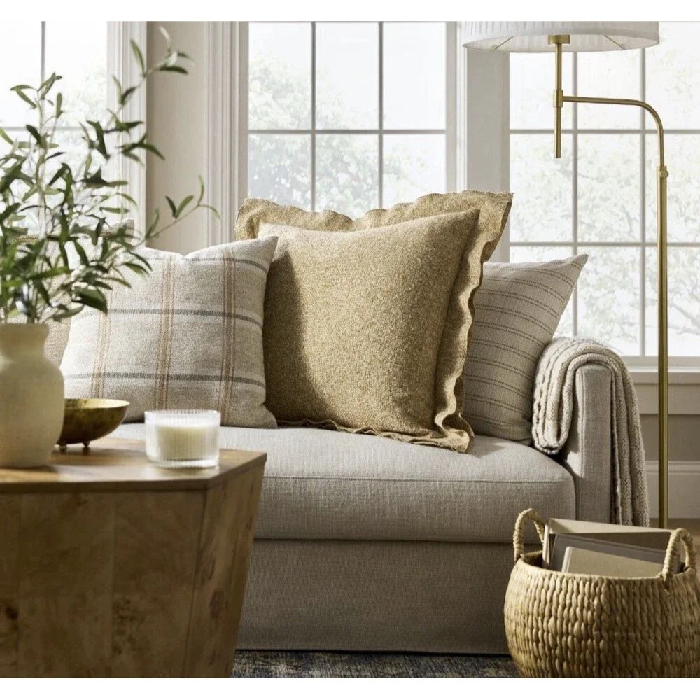 TWO Threshold Studio McGee Oversized Heather Throw Pillow 24 X 24in Tan/Camel